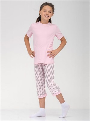 Пижама детская с бриджами Розовый зигзаг - фото 10457