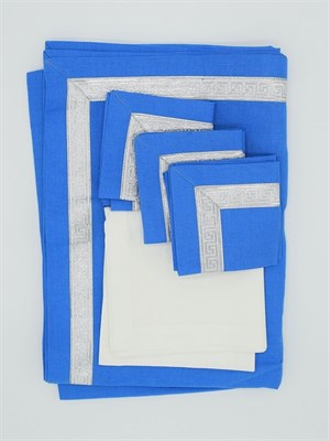 Комплект столового белья голубой с тесьмой - фото 7430